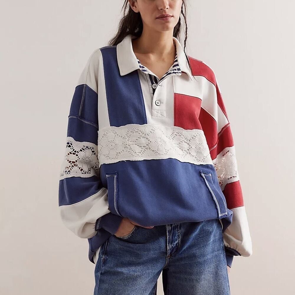 New Free People We The Free American Dream Polo Pullover Size Large
